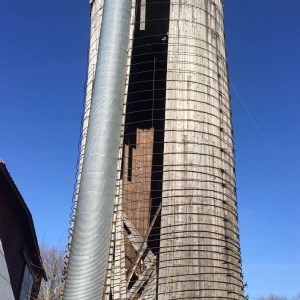 Another damaged wooden silo, soon to be removed.