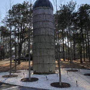 Black roof on wooden silo on Long Island
