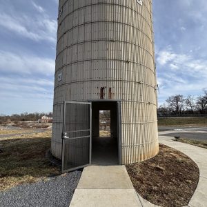 Park benches are in the silo for resting in a park in Virginia