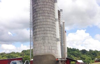 This leaning silo has been shotcreted in preparation for straightening.