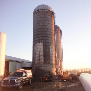 The silo has been straightened and stabilized.